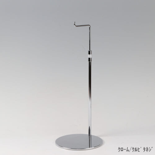●商品名:バッグスタンドA-M くるぴたネジ仕様 ●表面処理:クロームメッキ(Cr)仕上 ●寸法:高さ310~490mm ●ヘッド部:クランク型 ●ヘッド:上下可動式(伸縮式) ●材質:スチール ●特長:シンプルで汎用性のある形状 ●生産国:日本(タヤ自社工場)