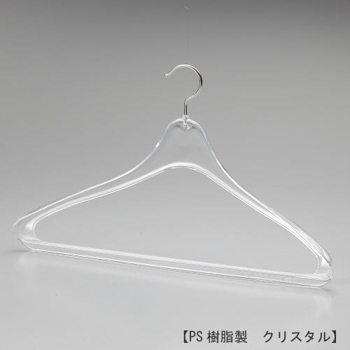 カジュアル用ハンガー正面画像/型番:TYHC420/素材 本体:PS樹脂 フック:スチール/横幅420mm、肩先の厚み30mm。フックはクロームメッキ仕上げのスチール製。/日本製