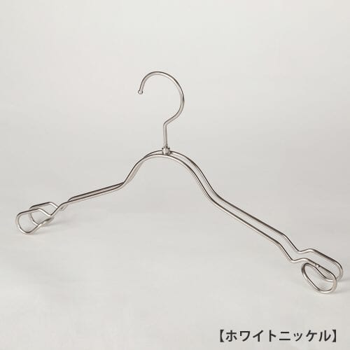 ハンガー正面画像 レディスのキャミソール・ワンピース・シャツ用スチール製ワイヤーハンガー TSW-2368A ホワイトニッケル仕上 意匠権所有商品 日本製